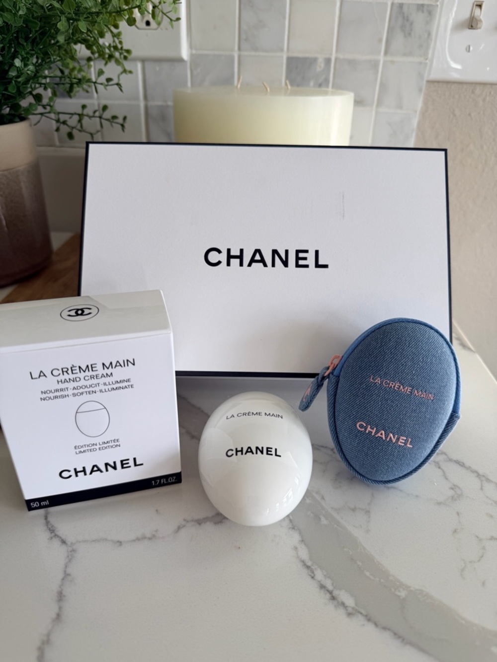 CHANEL La Crème Main Hand Cream with Blue Denim Pouch